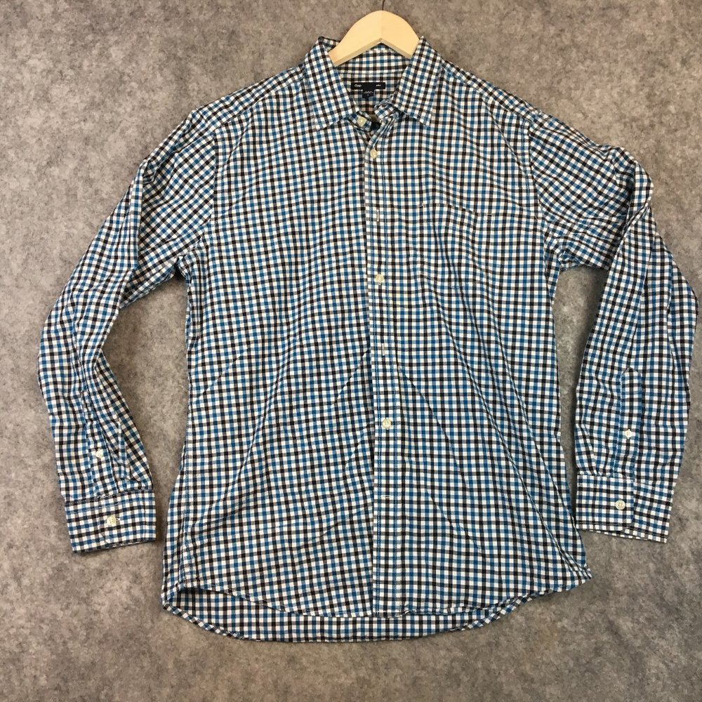 GAP Shirt L Mens Button Up 100 Cotton Long Sleeve Blue Tattersall Plaid Outlet
